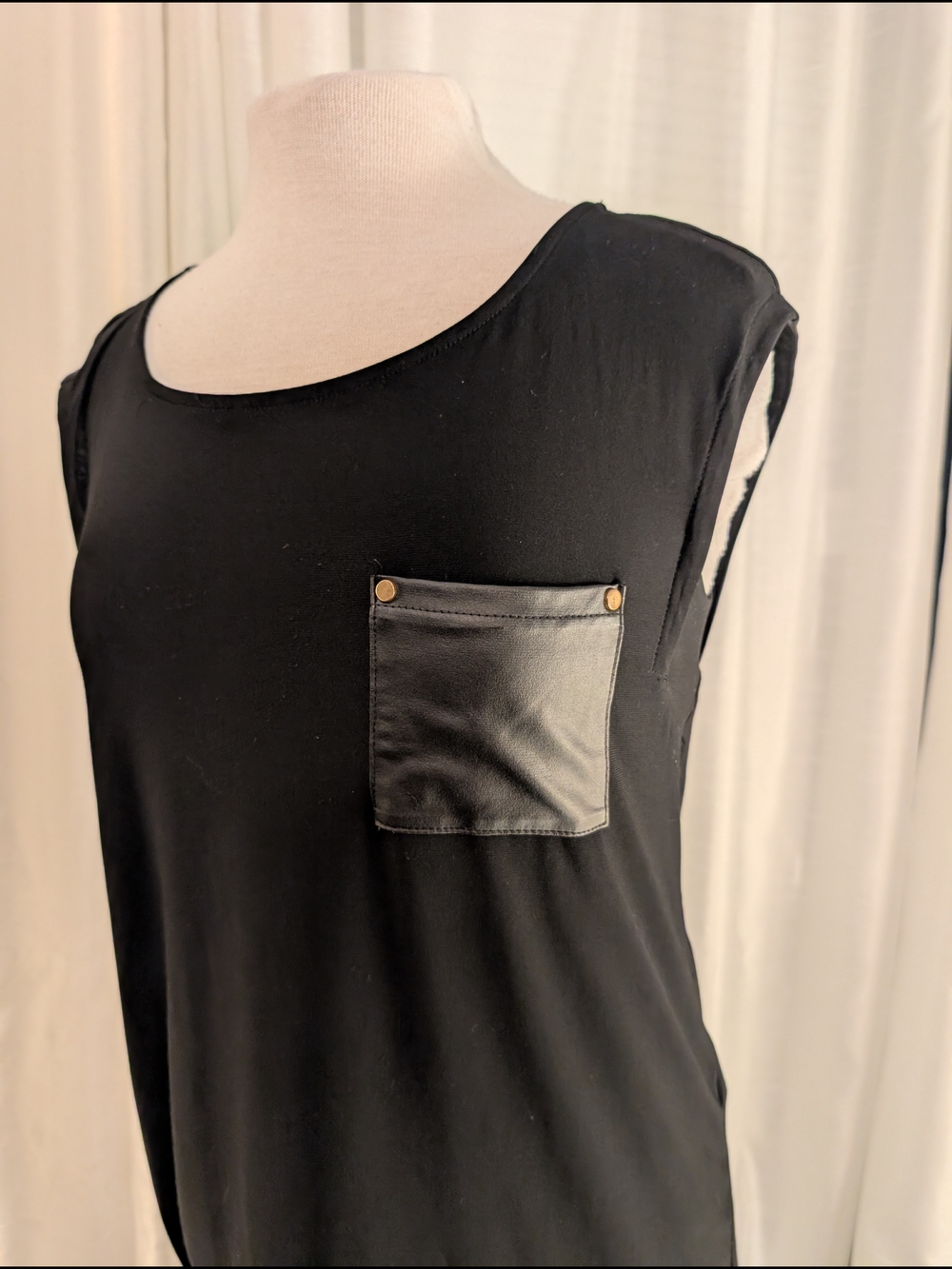 White House Black Market Black Cap-sleeve Top with Faux-Leather Accents